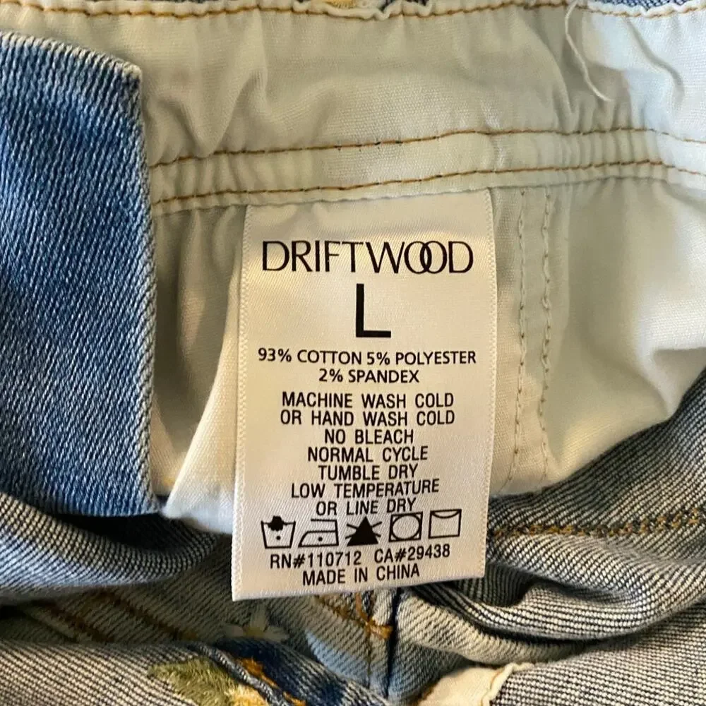Driftwood NWT Strawberry Fields Embroidered Denim Shortalls Size L